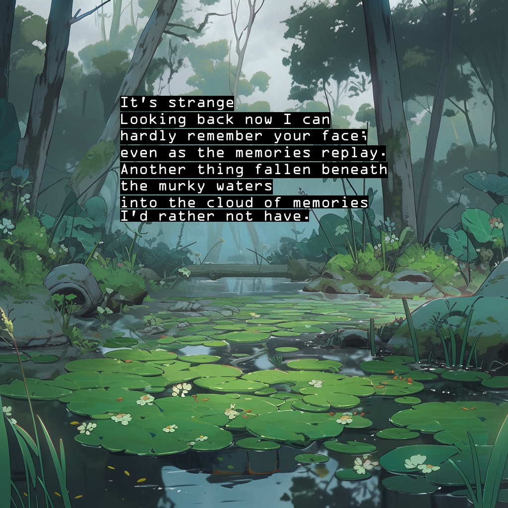 It's strange. Looking back now I can hardly remember your face; even as the memories replay. Another thing fallen beneath the murky waters into the cloud of memories I'd rather not have.